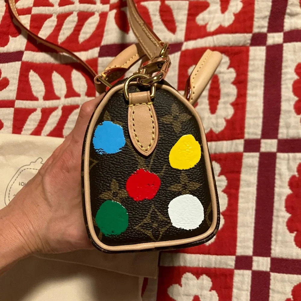 Louis Vuitton Yayoi Kusama Collaboration Nano Speedy Monogram Shoulder Bag Canva - Picture 5 of 9